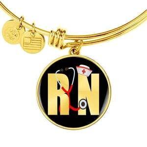 Nurse Rn Nurse Personalized Engraved Gold Circle Bangle Bracelet Custom Na